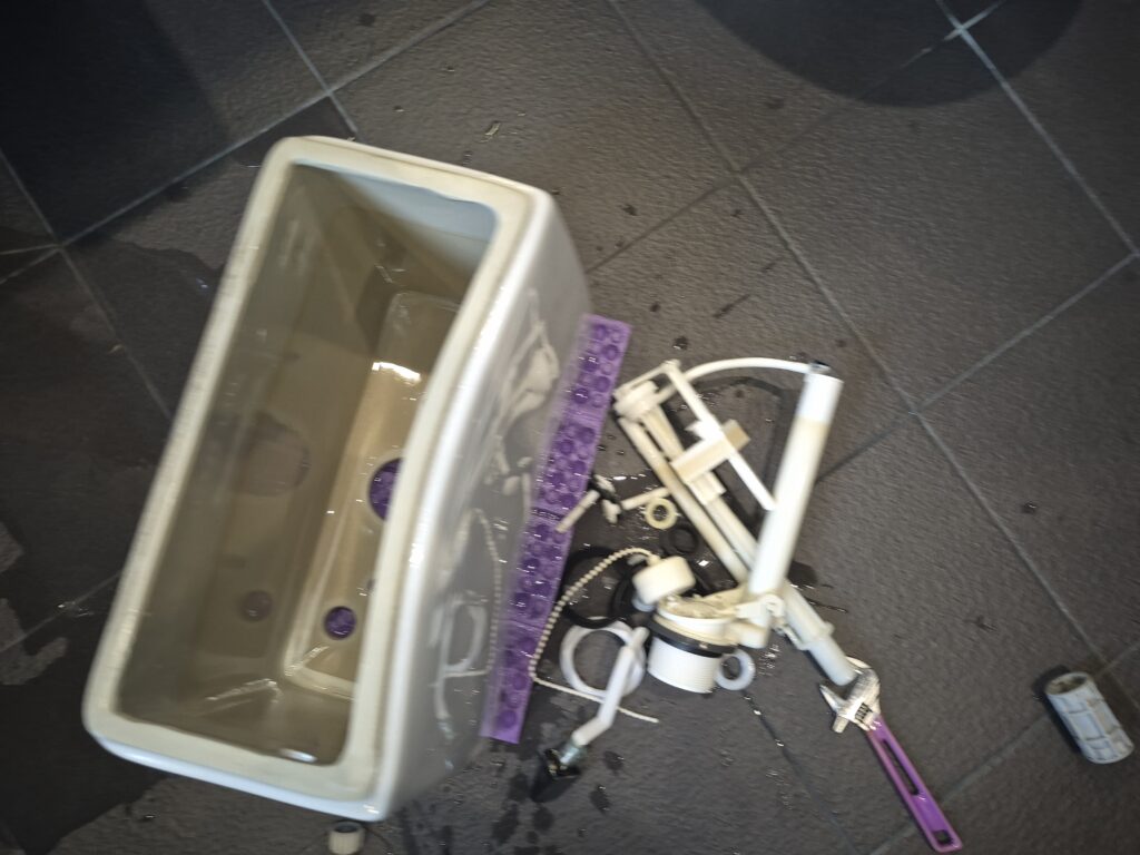 산척동 변기수리 현장 물이 찰 때 소음이 심해 부속품 교체 작업으로 해결하는 과정 사진